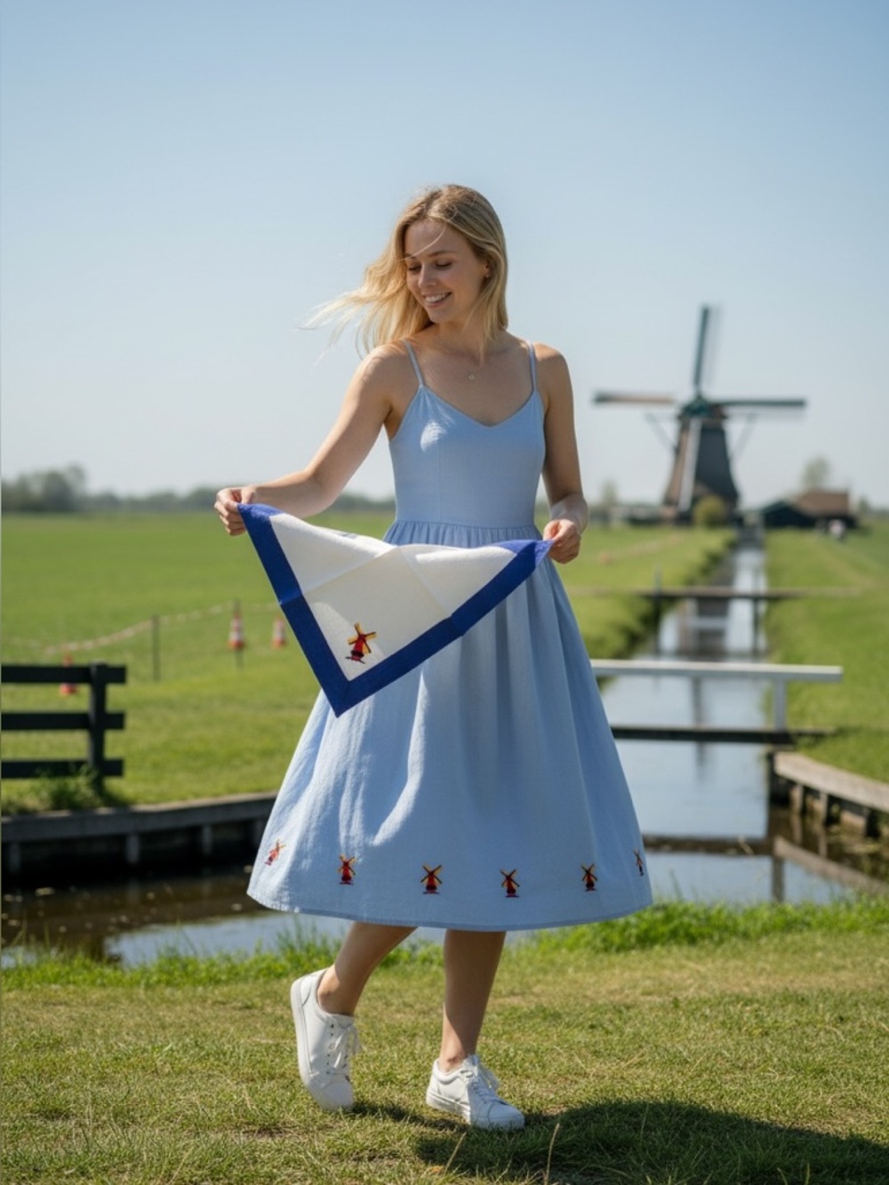 1950’s vintage hand made napkins with the windmill with blue trim
